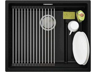 Evier cuisine granit 1 bac sans égouttoir avec espace pour les accessoires et pour la planche à découper Oslo 40 Pocket + Cadeau