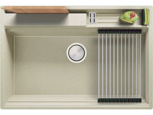 Evier cuisine granit 1 bac sans égouttoir avec espace pour les accessoires et pour la planche à découper Oslo 80 Pocket Multilevel+ Cadeau