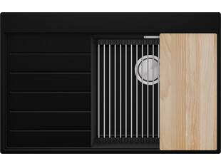 Évier cuisine granit 1 bac avec égouttoir et une grande cuve Sydney 780-50 Ergo Multilevel + Cadeau