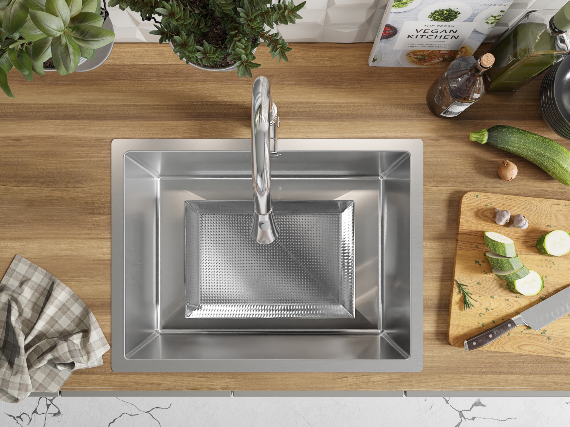 Évier cuisine inox 1 bac sans égouttoir avec une grande cuve XL